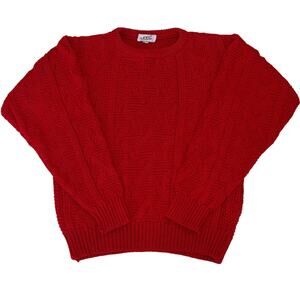 Vintage Modz Sweater Womens Large Red Diamond Cable Knit Pullover Made in Italy